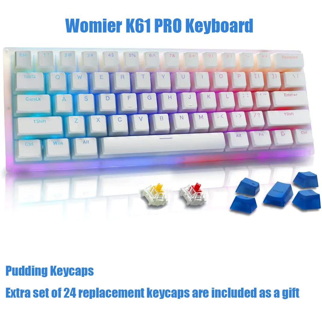 Womier K61 PRO Mechanical Keyboard 60% Layout 61 Keys Hotswap Backlit Gamer Keyboard Gateron Switch Pudding Keycaps for PC Xbox