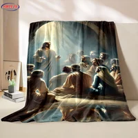 NO.3 6 Size Merciful Jesus Christian God Flannel Art Blanket, Sofa Bed Cover Four Season Soft Fluffy Quilt Blanket Flannel Throw 1