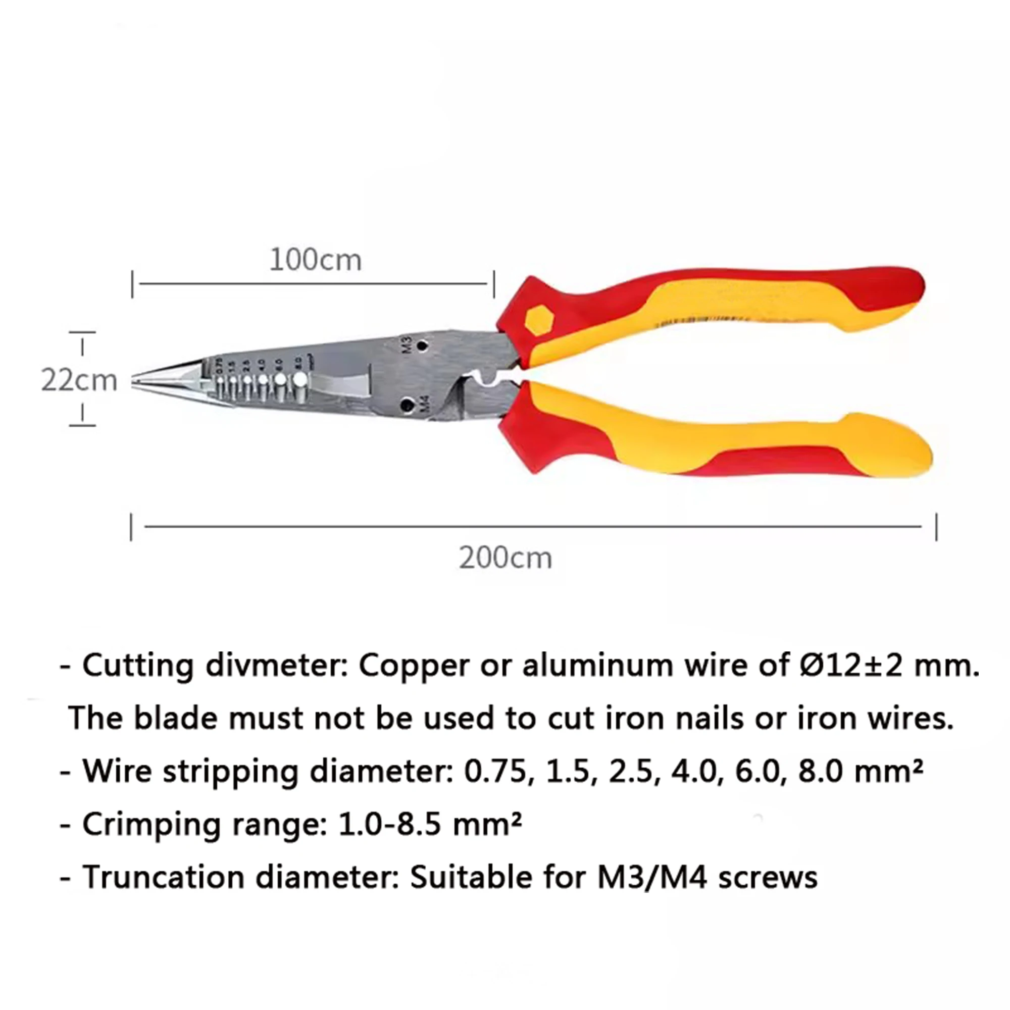 다용도 펜치 전기기사용 절연 와이어 스트리퍼(와이어 스트리핑, 절단, 클램핑,..