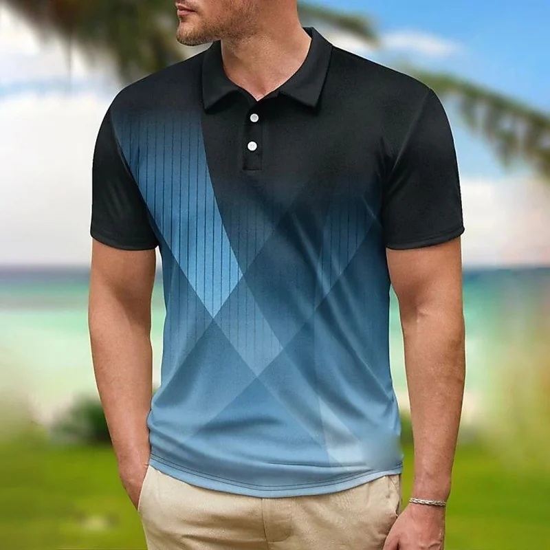 Exquisite Stripe Pattern Polo Shirt For Men Colorful Gradient 3D Printed Tees Summer Street Short Sleeve Loose T-Shirt Lapel Top 9 S91f8455e197e4364a9bef6ffbe319883F
