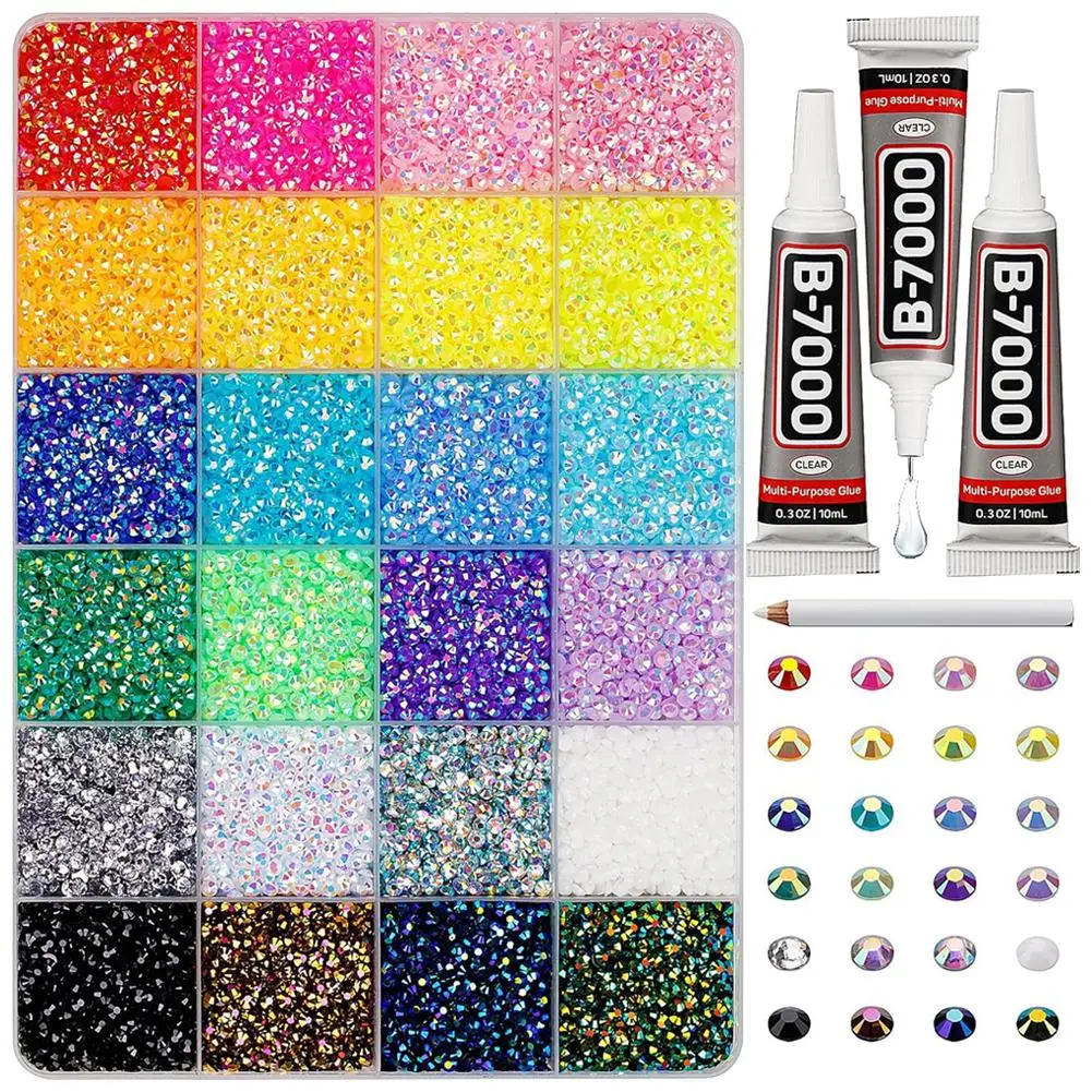 Multi-Color AB Resin Rhinestone Kit, 24/40 Grid 3mm Flatback Gems Drill Set For Nail Art DIY Crafts Clothes Bag Decoration