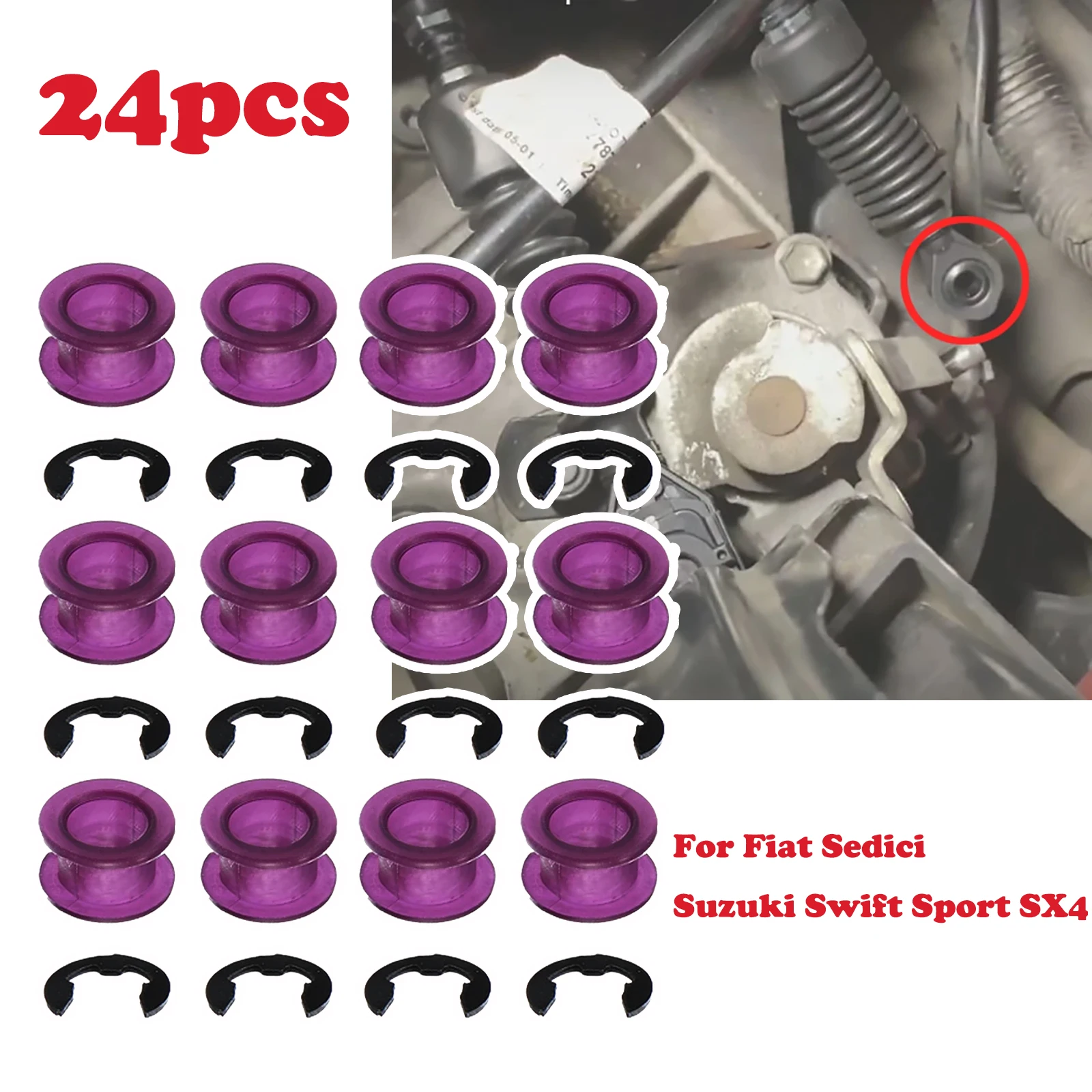 Gear Shifter Cable Linkage Bushing Sleeve Grommet Fix 24pcs Repair Kit for Fiat Sedici Suzuki Swift Sport SX4