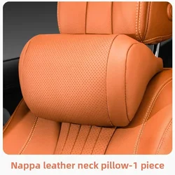 Premium Nappa Leather Car Seat Headrest Pillow - Soft & Fluffy Neck Support (Orange)
