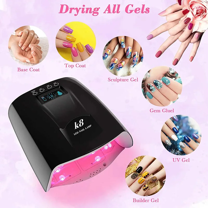 lampara de unas UV recargable luz UV portatil para unas K8 LED Nail Lamp with 33 LED Beads and 4 timer setting White 5