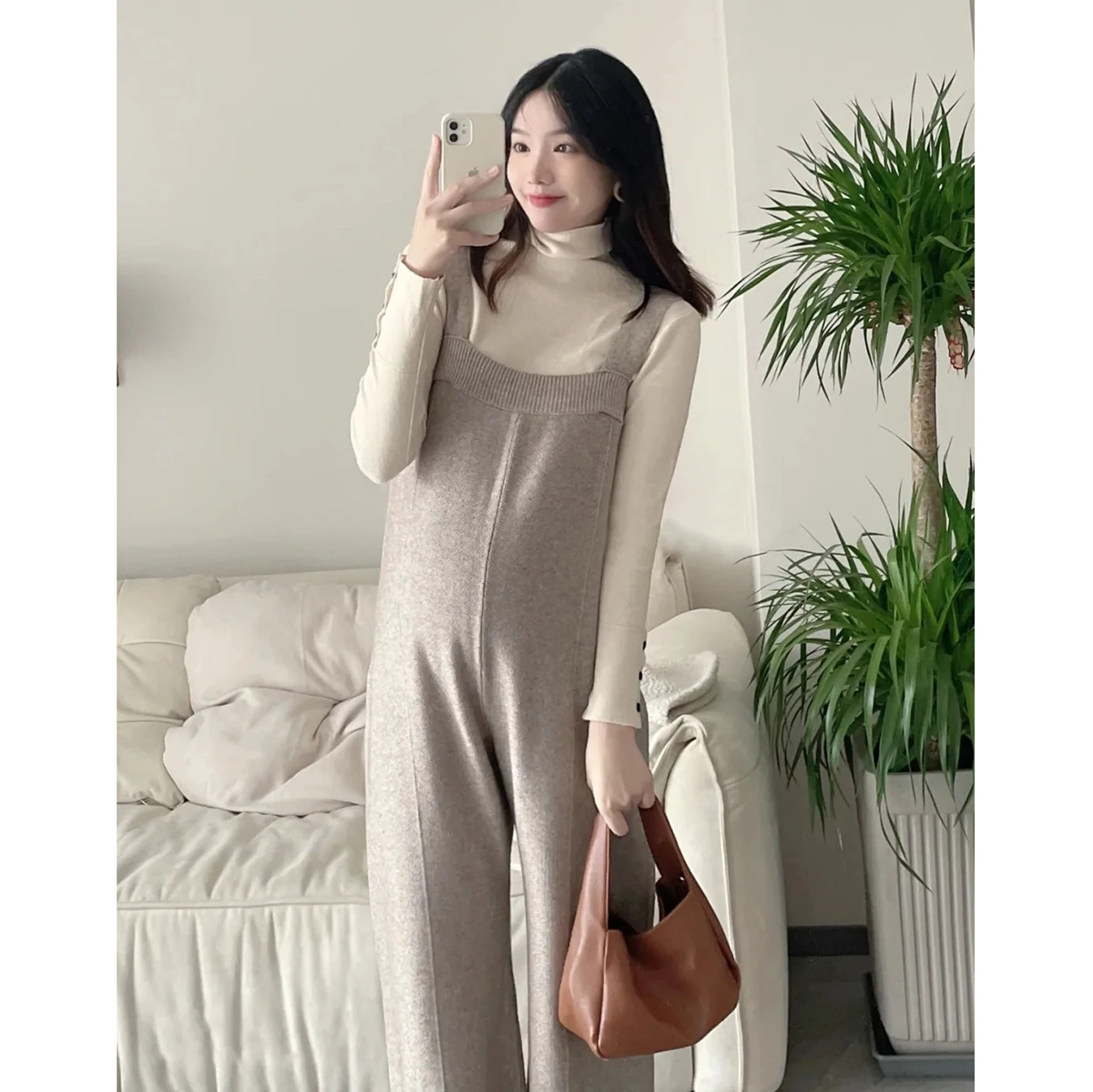 Autumn Maternity Knitting Jumpsuits Good Quality Fashion Long Loose Wide Leg Trousers Pregnant Woman Overalls Straight Rompers 3