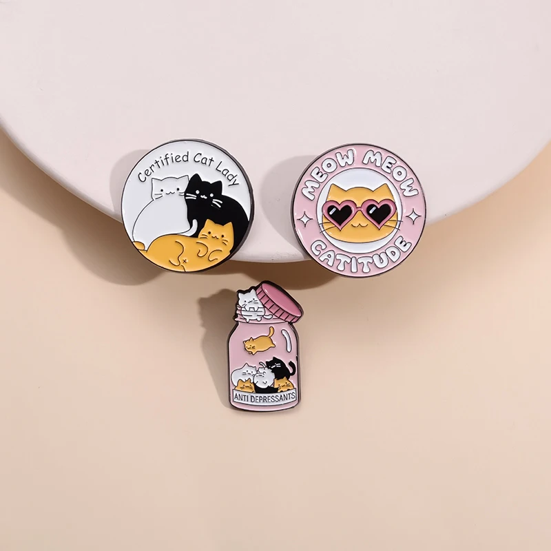 

Certified Cat Lady Enamel Pins Creative Funny Animal Bottle Cute Kitten Lapel Badge Brooches Backpack Jewelry Gift For Kid Woman