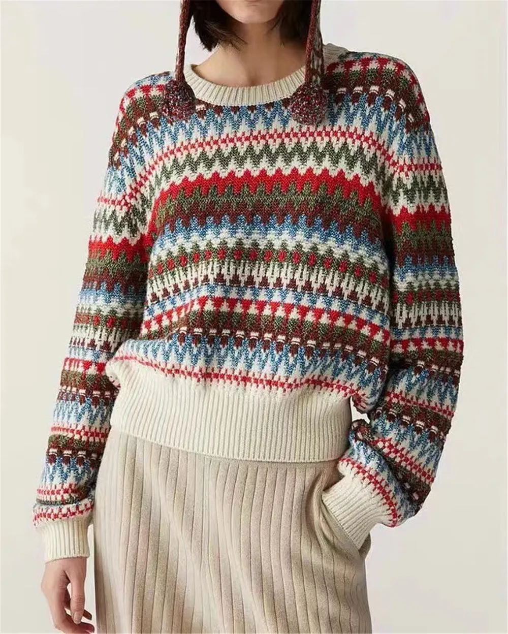 

2023 Fall Winter Vintage Jacquard Sweaters L*P New Cashmere Crew Neck Pullover Knit Tops