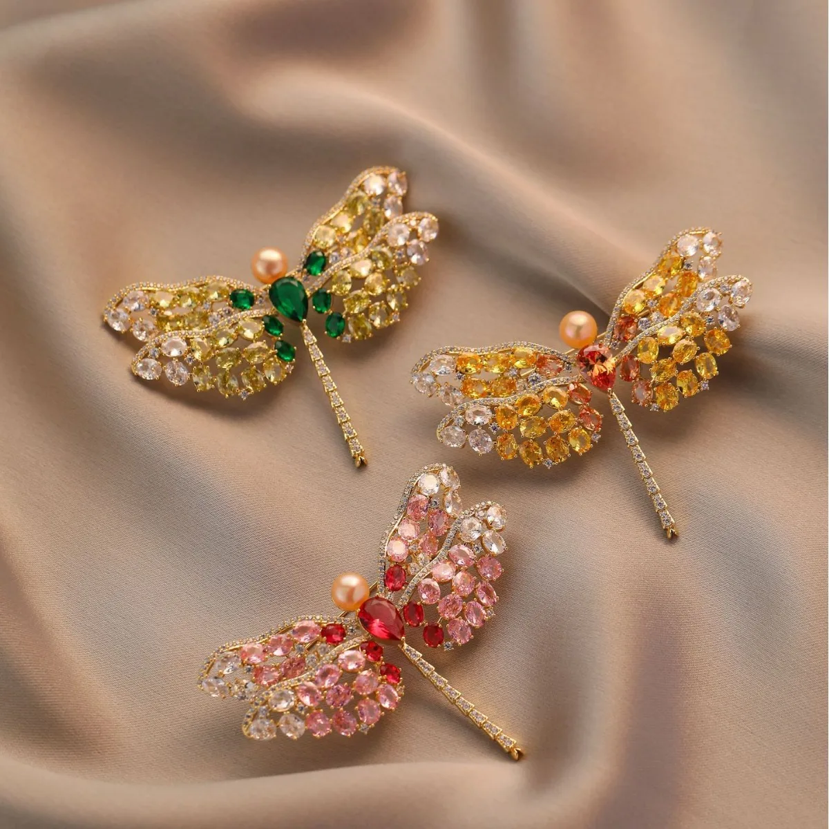 Colored dragonfly zircon natural freshwater pearl brooch