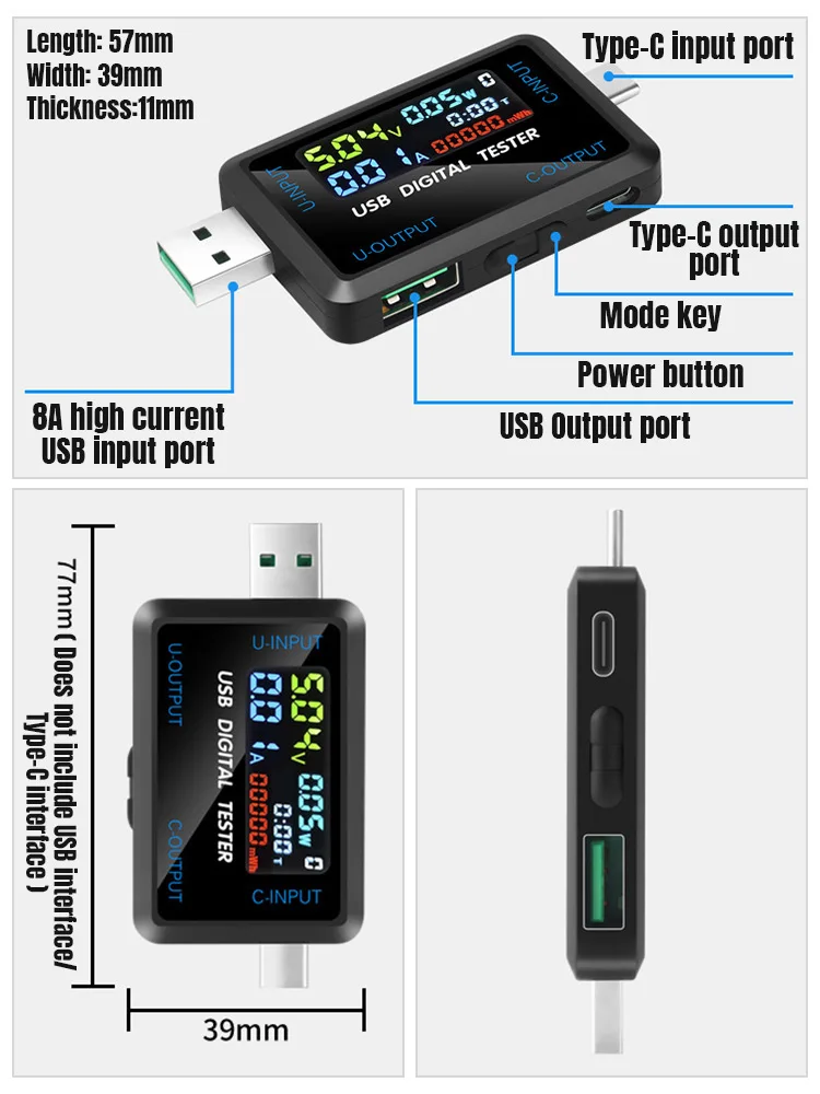 USB 전원 계량기 전류 전압 저항계, 실시간 모니터링 충전기, 충전 케이블, 전자 전력 테스터, DC4.5 V 36V