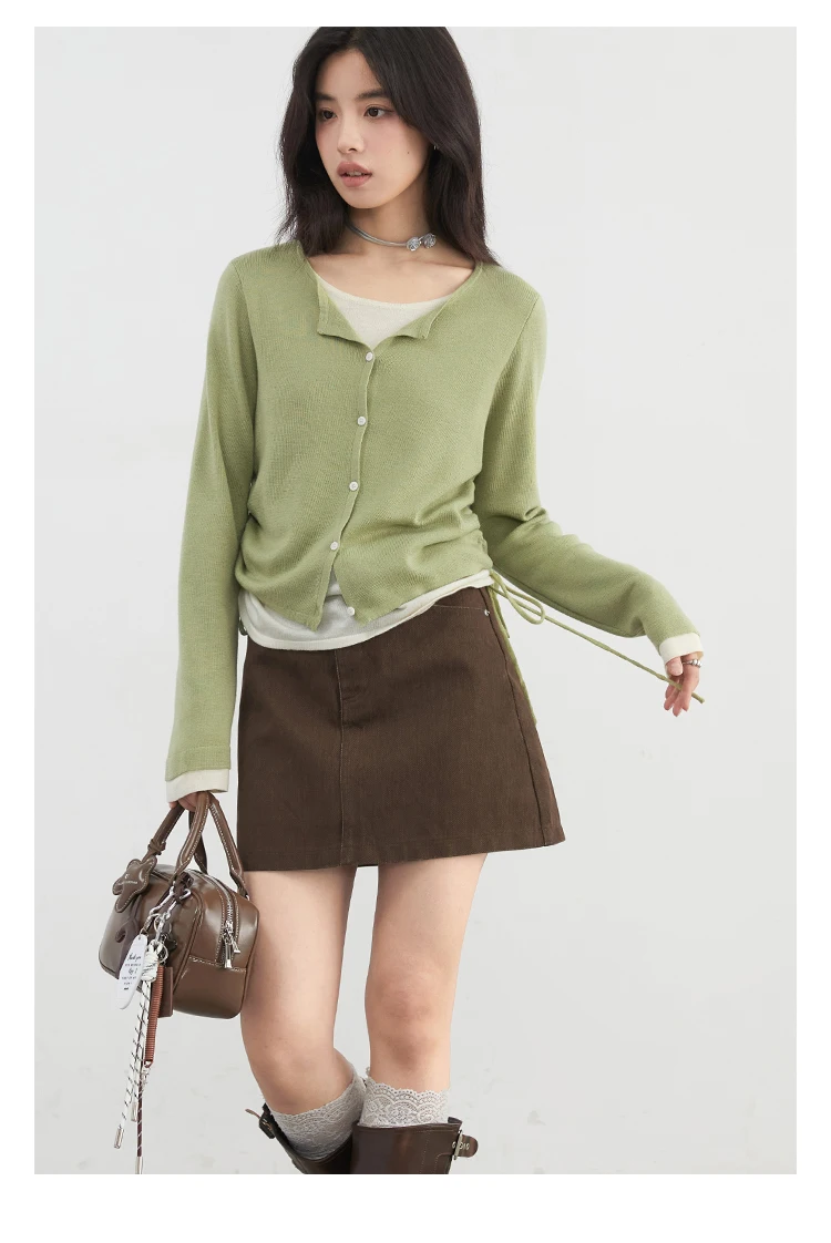 CHIC VEN New Korean Women Sweaters Slim Pullover Design Female Top O Neck Drawstring Waist Knitted Jumpers Spring Summer 2025