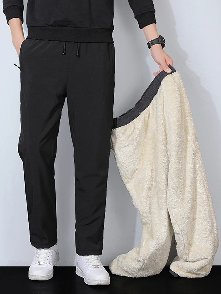 

Winter Thick Warm Fleece Sweatpants Men Joggers Plus Size Straight Long Track Pants Windproof and Waterproof Thermal Trousers