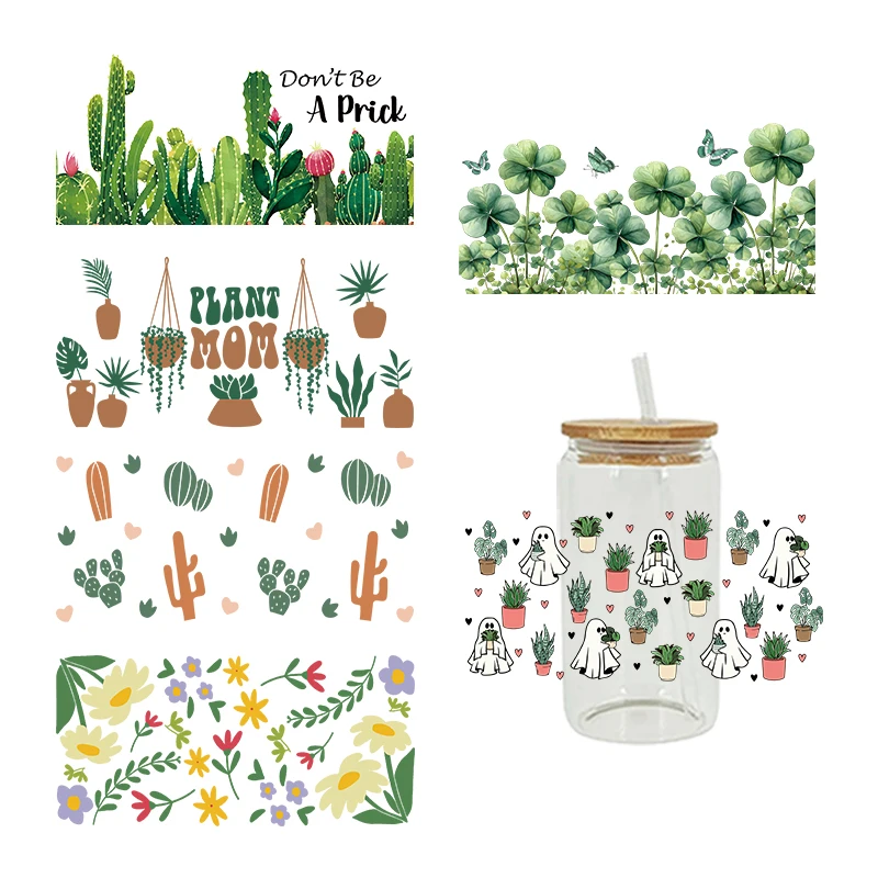 UV DTF Transfer Sticker Flower Cactus Theme for 16oz Libbey Glasses Wraps Cup Can DIY Waterproof D26795