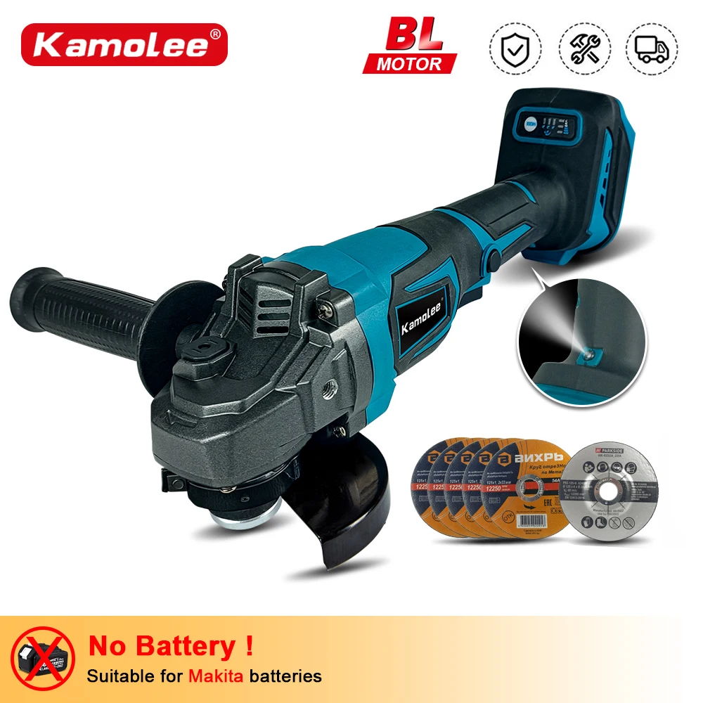 KAMOLEE Angle Grinder 125mm 100MM, Brushless Cordless 18500RPM 3 Speed Cutting Power Tools Apply 18V 21V Battery