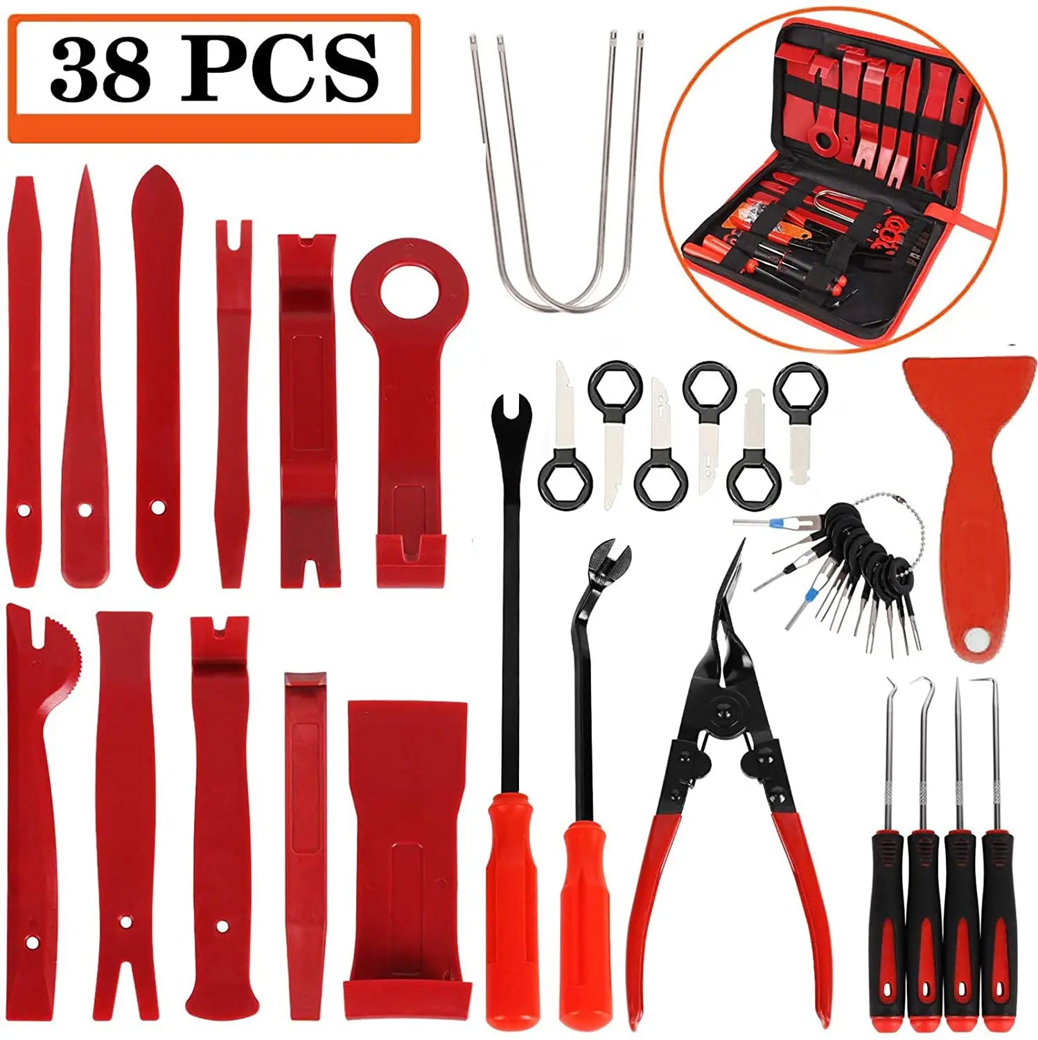 

Trim Removal Tool Car Panel Door Audio Trim Removal Tool Kit Auto Clip Pliers Fastener Remover Pry Tool Set with Storage Bag