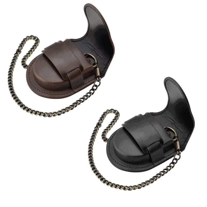 Vintage Leather Case Pocket Watch Holder Bronze Chain Holster Storage Case Pouch Bag With Chain For DIY Crafts