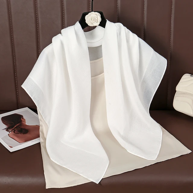 Foulard carré fin et doux pour femmes, 90x90cm, simplicité, couleur unie, foulard en coton et lin, Hijabs musulmans, accessoires de sac