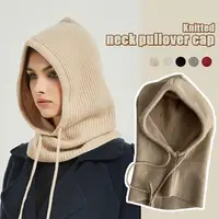 Women Winter One-Piece Beanie Hats Knit Balaclavas Neck Warmer Scarf Outdoor Women's Head Hood Bonnet Ear Protection Beanies Cap 4