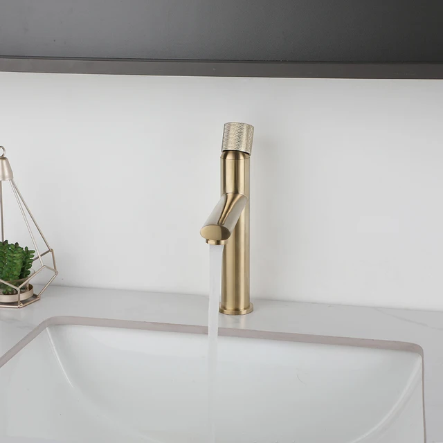 KEMAIDI ก๊อกน้ําห้องน้ําทองเหลืองห้องน้ําอ่างล้างหน้าก๊อกน้ําเย็นและน้ําร้อนอ่างล้างจาน TAP Deck Mounted Brushed GOLD ก๊อก 4