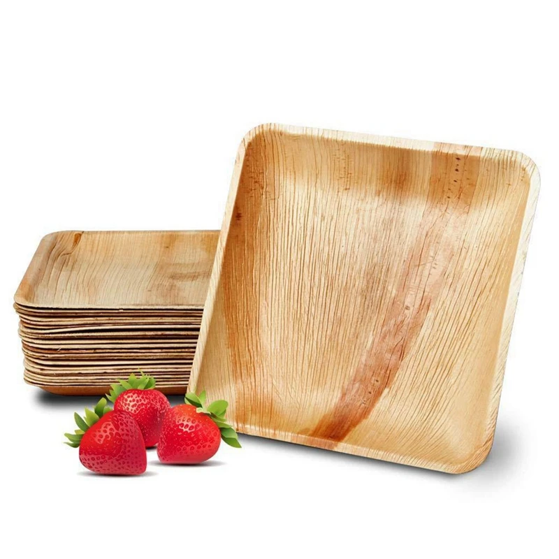 T03C!-25 Disposable Palm Leaf Plates, 8Inch(20Cm) , Eco Friendly Biodegradable Compostable Plates