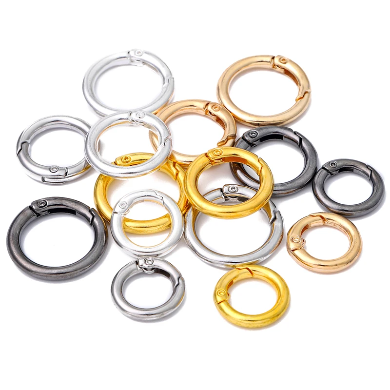  10Pcs Trigger Metal Spring O Rings Heavy Duty Round Carabiner  Clip Keychain Spring Snap Hook Buckle Jump Ring Clasp for Bag Purse Handbag  Craft Making Key Chain Keyrings - Silver 