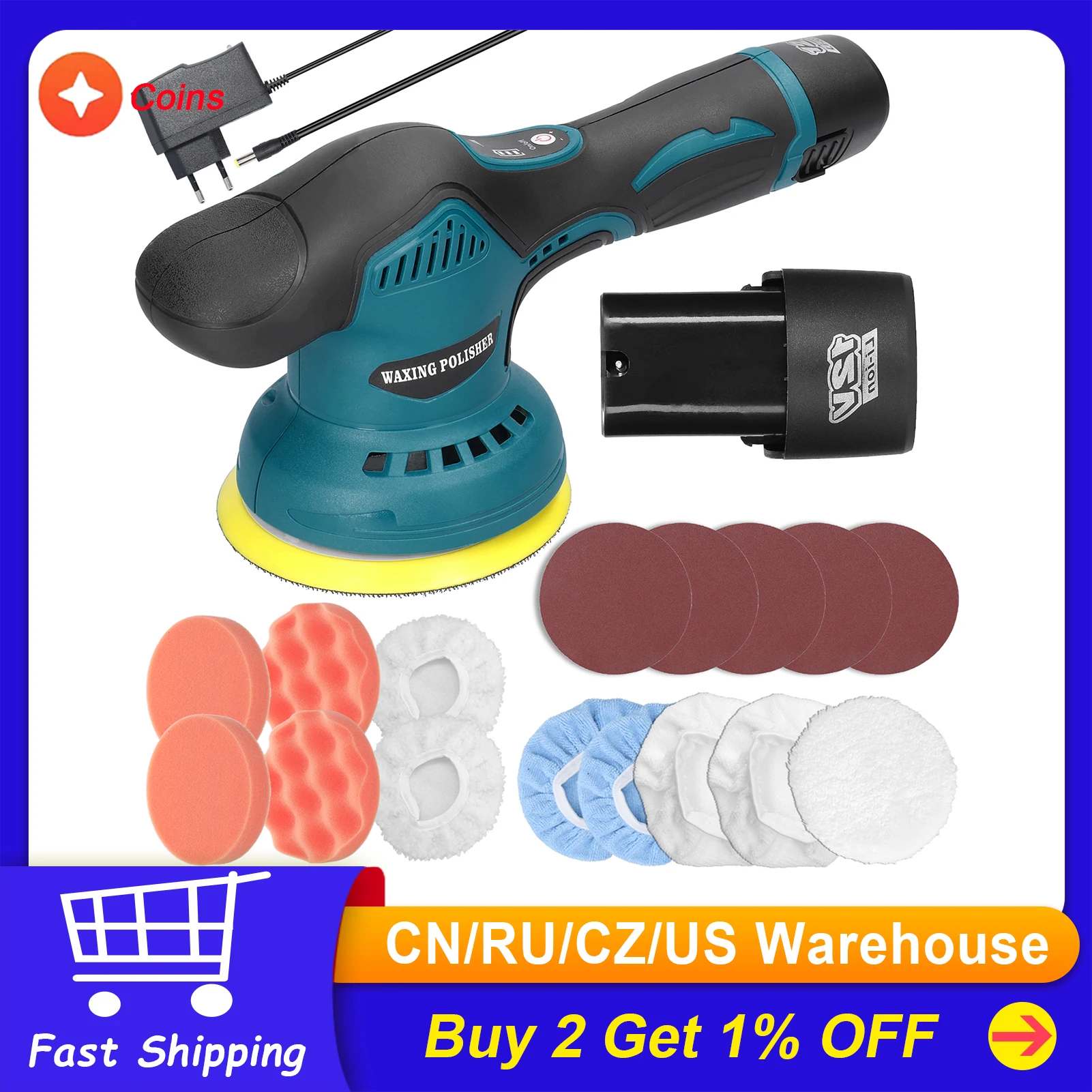 CordlessEccentricCarPolisher8GearsSpeedsElectricAutoPolishing