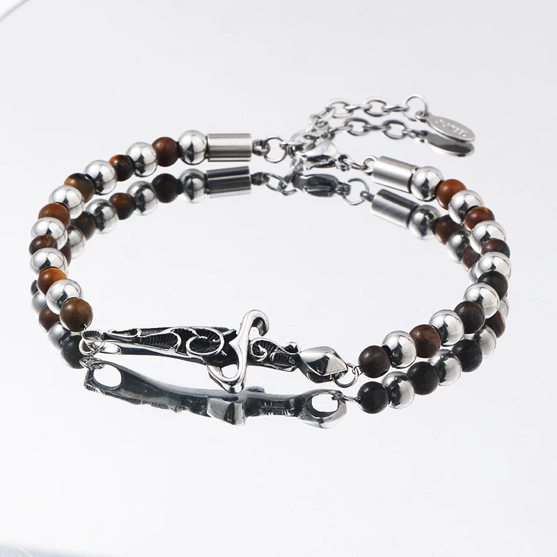 

Premium Black Gallstone Stainless Steel Handmade Beaded Bracelet For Men Adjustable Length