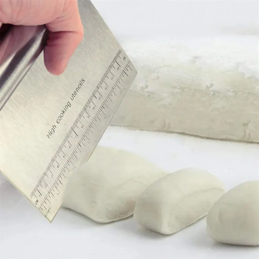 Dough Scraper Stainless Steel Pastry Pizza Cutter Chopper with Measuring Scale Multipurpose Cake Bread Separator Knife