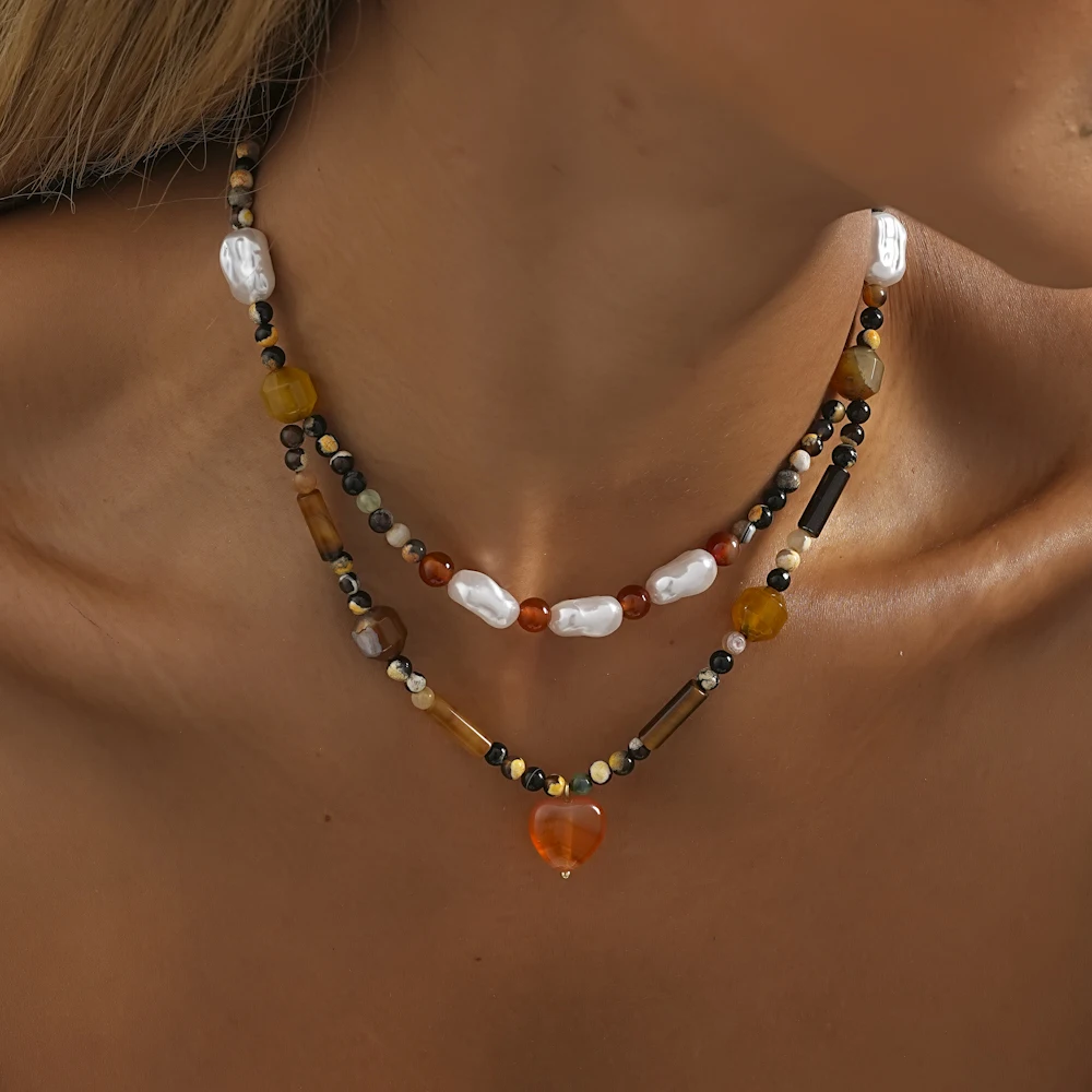 

Colored irregular imitation pearl natural stone love pendant necklace wholesale for women's fashionable women's party gifts
