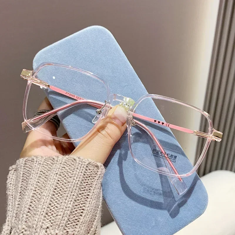 Ultra Light Anti Blue Light Glasses for Women Cool Brown Large Frame Flat Lens High Beauty Presbyopia Glasses 0+1.0+1.5+2.0+4.0 3