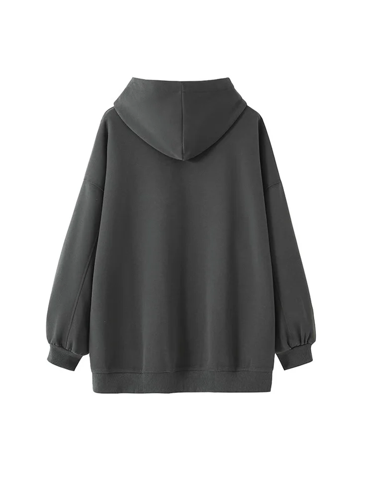 Large size women's slightly chubby mm cover belly long sleeve hooded pullover loose sweatshirt autumn and winter women