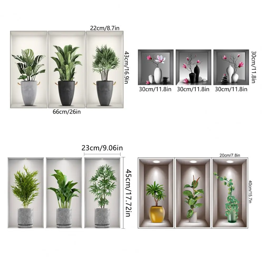 Alipis Fresh Green Potted Plants Wall Sticker Self Adhesive