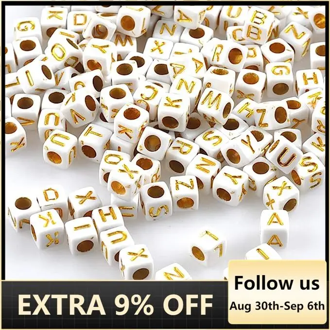 

50Pcs 6mm Square Acrylic Letter Beads Single Alphabet White Gold Color Letter Beads For Jewelry Making Diy Bracelets Accessories