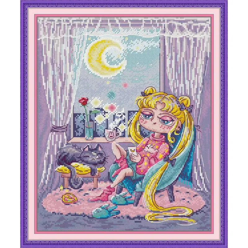 Kit Point De Croix Motif Garçon Et Hibou - Tissu Aïda 14 Fils Coton 150x150 Points (26x26 Cm), Avec Aiguilles Et Instructions