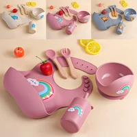TYRY.HU 5pcs Baby Silicone Meal Bowl Bib Fork Spoon Set Baby Feeding Tray Bowl Set Bisphenol A Free Gift for Baby Feeding set 1