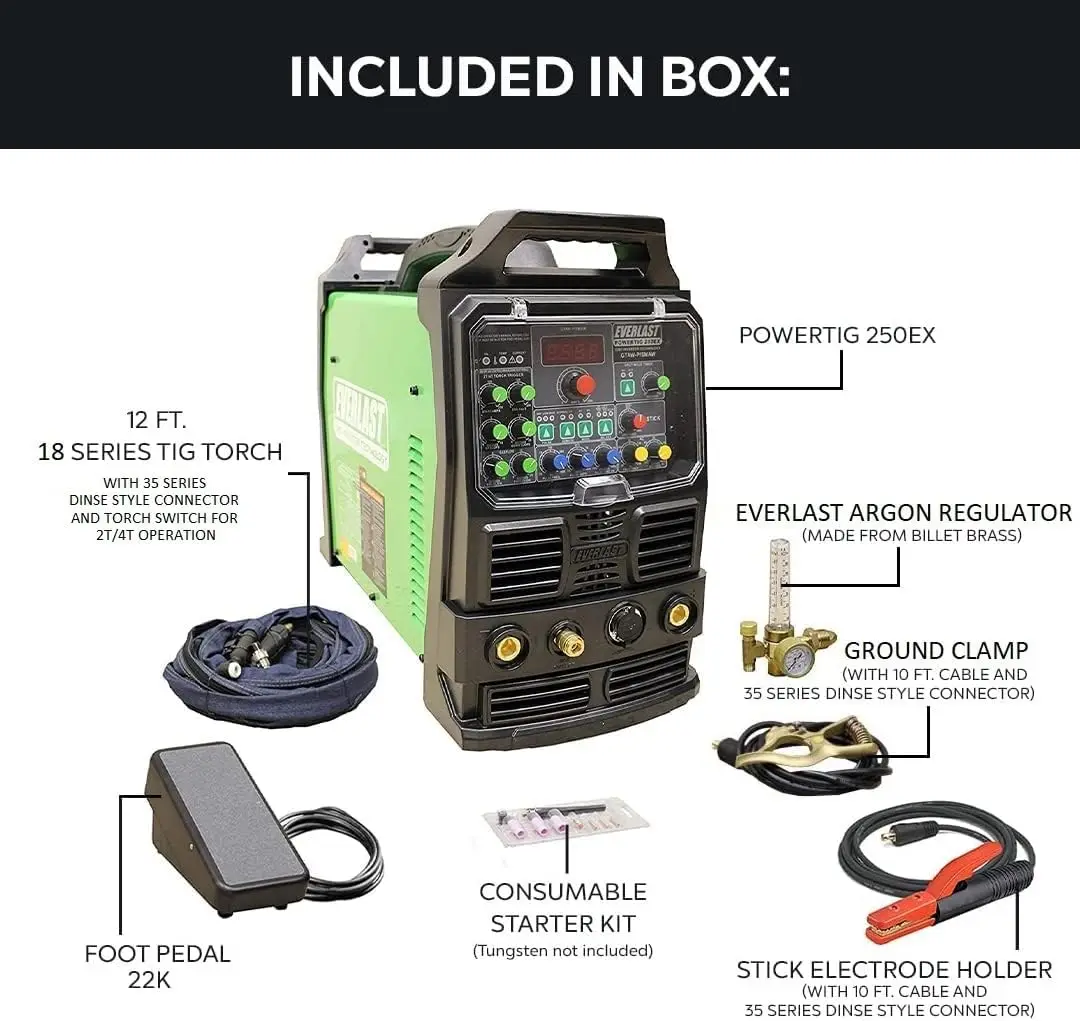 PowerTIG 250EX AC/DC Pulse TIG Stick Welder IGBT 1 or 3 Phase 220v Pulse Up To 500 Hz in AC or DC Modes