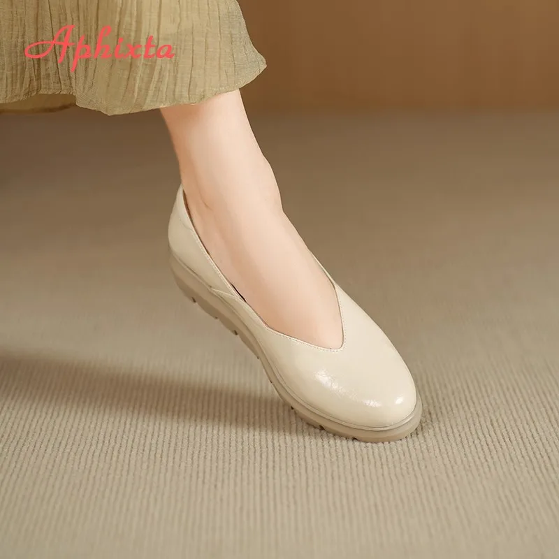 Aphixta Wedge Heel Woman Loafers Shoes Platform Slip on Shallow Concise Soft Leather Yellow Casual Shoes Size 42 Ladies Shoes