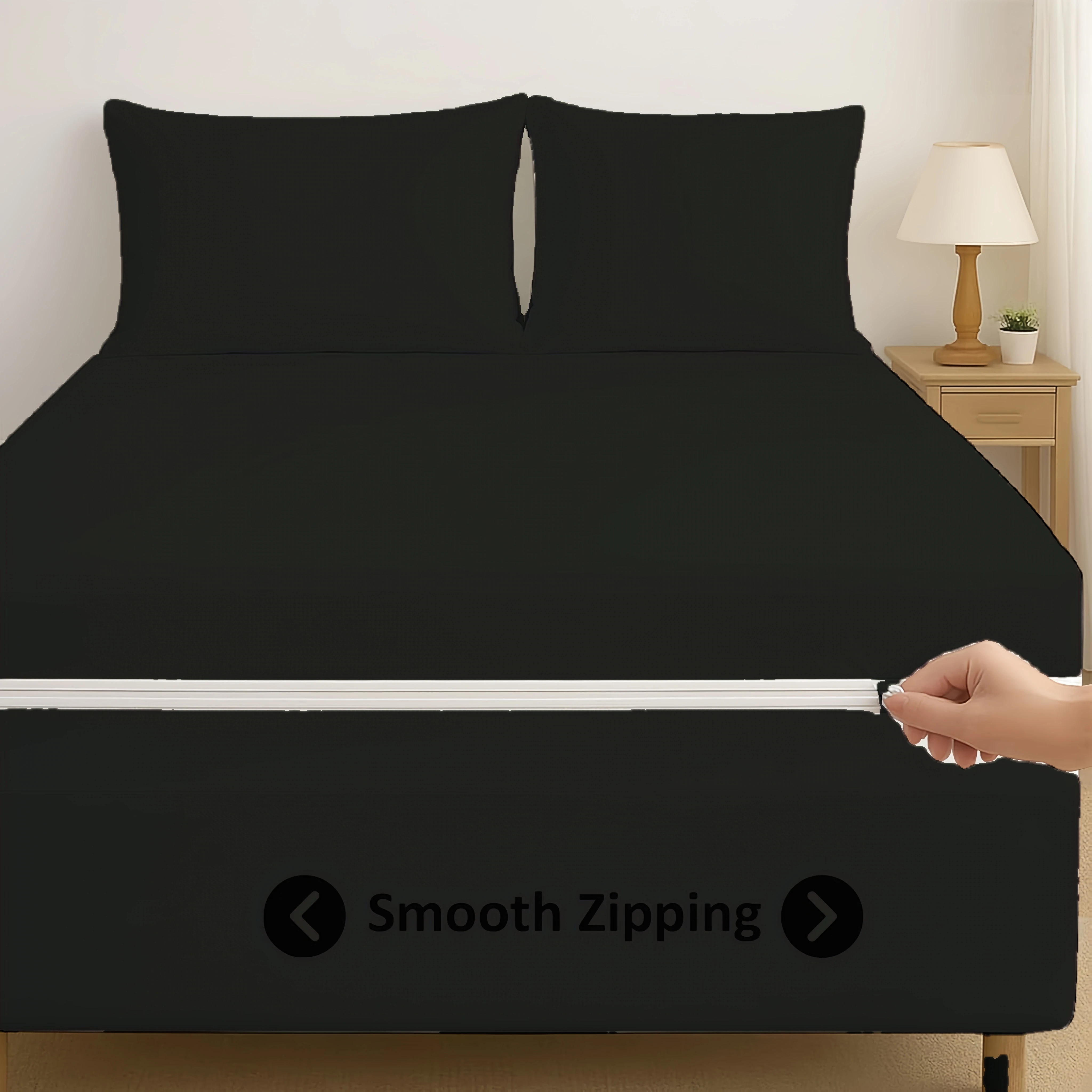 1 adet Düz renk fırçalanmış 360 °   Kapalı fermuarlı tasarım, esnek çarşaf, deforme olmayan yatak örtüsü, kraliçe boy yatak koruyucu kılıf