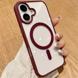 Clear Magnetic Wireless Charging Case with Fashionable Acrylic Design - iPhone 12 13 Mini (Wine Red)
