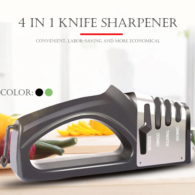 

Knife Sharpener 4 in 1 Diamond Coated Fine Rod Knife Shears and Scissors Kitchen Sharpening stone System Stainless Steel Blades