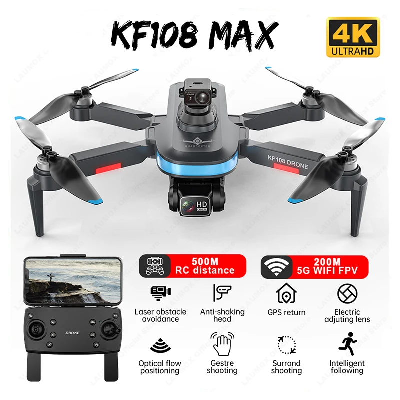

KF108MAX Brushless GPS 360° Laser Obstacle Avoidance Drone Anti-shake 4K HD Dual Camera Optical Flow 5G Drones