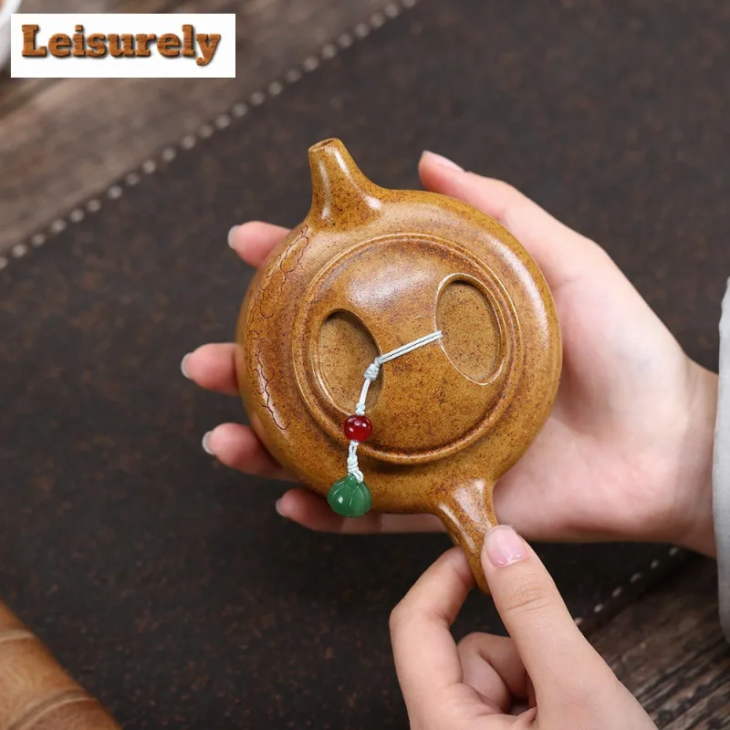 220ml Yixing Purple Clay Teapots Handmade Cattle Lid Lotus Seed Pot Raw Ore The Keel Gold Sand Tea Making Kettle Zisha Tea Set
