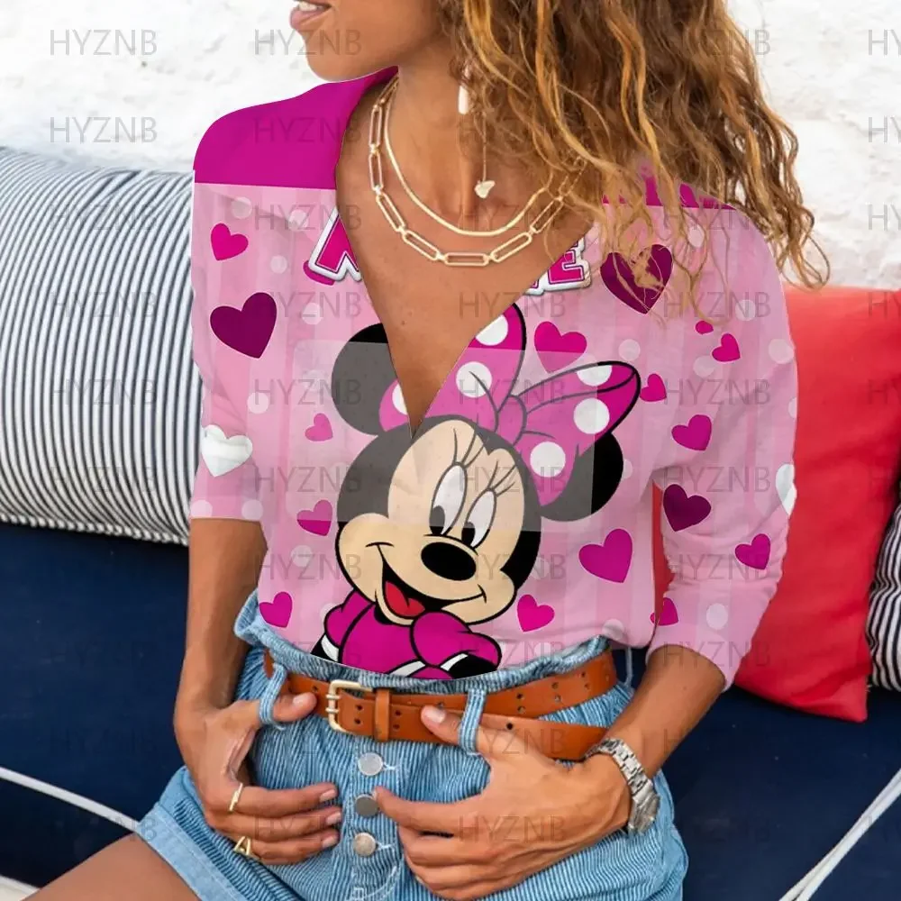 V-Neck Y2k Clothes Cool Fashion Woman Blouses 2022 Mickey Emo Polo Shirts Minnie Mouse Sexy T-shirts Long Sleeves Kawaii Summer 6