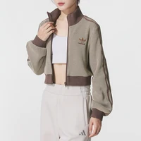 Adidas (Adidas) Trefoil Vêtements de sport pour femmes, veste courte à col montant en tissu gaufré, manteau à la mode coupe slim Kc2645 3
