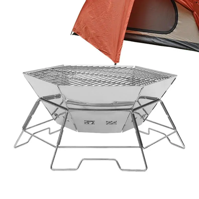 

Outdoor Camping Fire Pits Foldable Wood Burning Charcoal Grill Hexagonal Oven Campfire Pit Grill For Heating And Barbecue Picnic