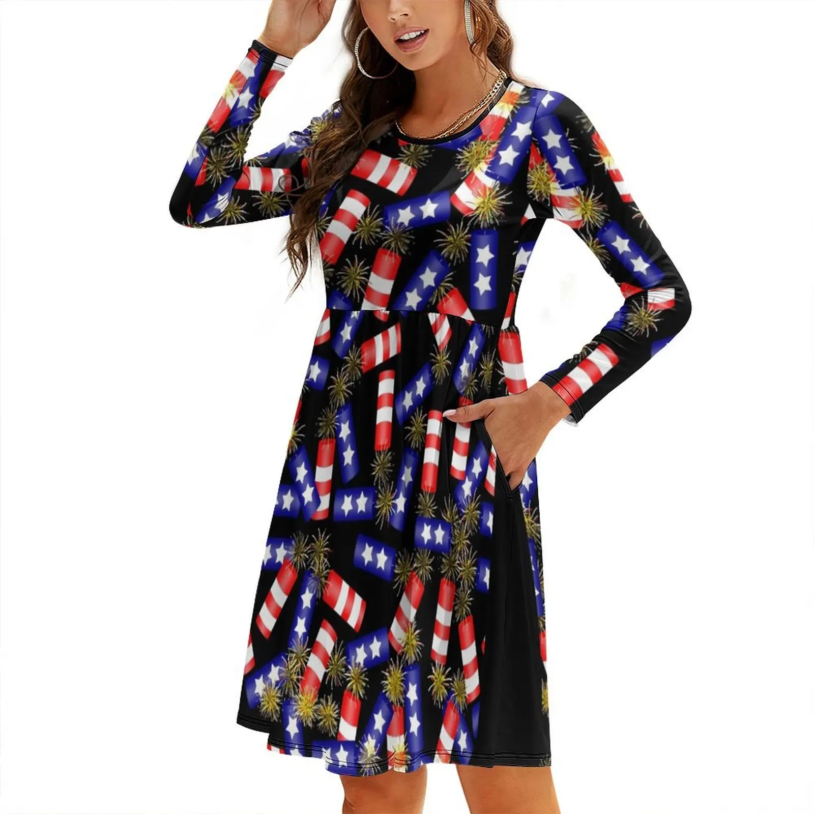 

Firecracker Celebration Round Neck Baggy Dress woman dress party dresses women dresses for women Women's clothing