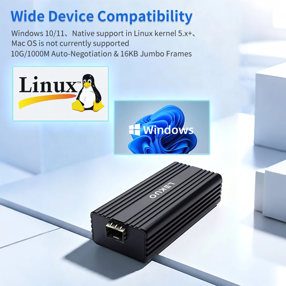 레쿠오 싱글 포트 10G SFP+ USB4 네트워크 카드 Realtek RTL8127ATF 썬더볼트 3/4/5 호환 윈도우/리눅스용 NAS 및 워크스테이션용