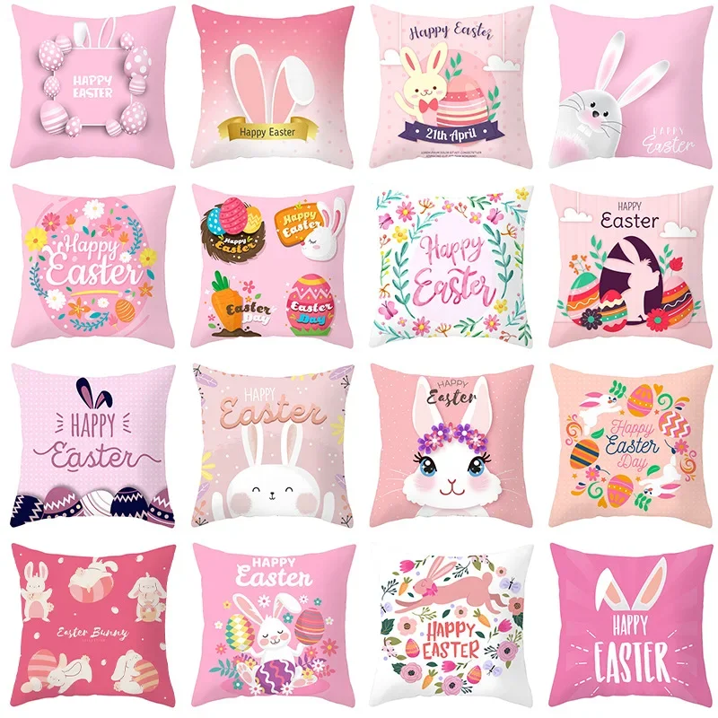 

45cm Bunny Easter Pillowcase Happy Easters Decor DIY Easter Wreath Pink Rabbit Easterr Decor for Home Eggs Easter Gift