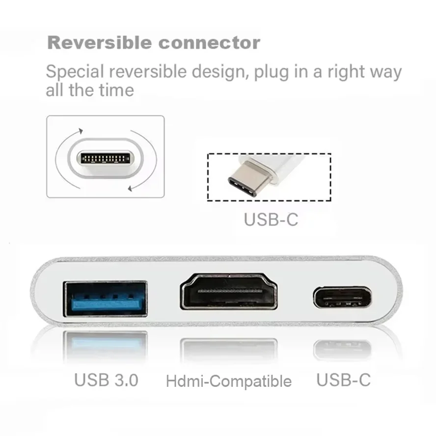 Versatile 3-in-1 USB-C Hub with HDMI and USB 3.0 Ports