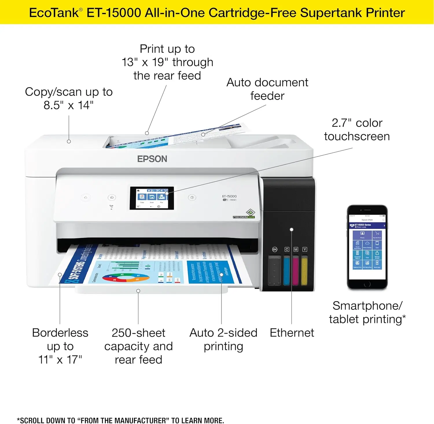 EcoTank ET-15000 Wireless Color All-in-One Supertank Printer with Scanner, Copier,Fax,Ethernet and Printing up to 13 x 19 Inches 2