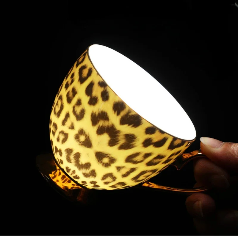 Leopard Pattern Bone China Western Food Plate Bowl Ceramic Knife Fork Spoon Coffee Tea Cup Hotel Clubhouse Restaurant Tableware